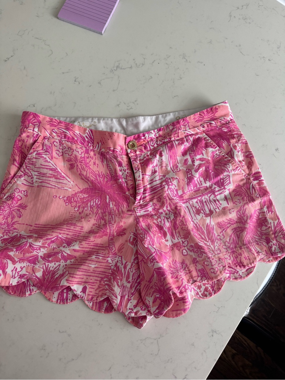 Lilly Pulitzer Pink Tropical Scalloped-Hem Shorts….